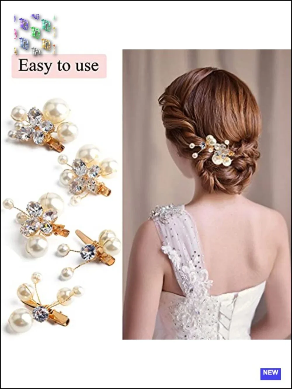 Small Pearl Rhinestone Alligator Hair Clips, Set of 5 - Bridal Hair Accessories